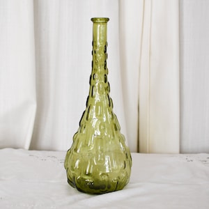Vintage MCM Empoli Italy Glass Genie Bottle Vase in Avocado Green