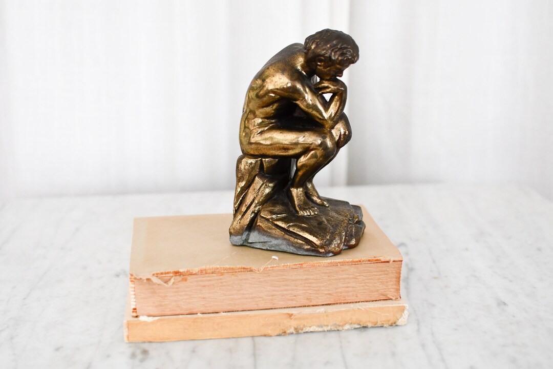 Vintage Brass 'the Thinker' Bookend // Artful Brass Sculpture Etsy