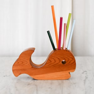 Vintage Kids Wood Whale Desk Organizer // Buzz Woodcraft Made in Canada Pencil Holder