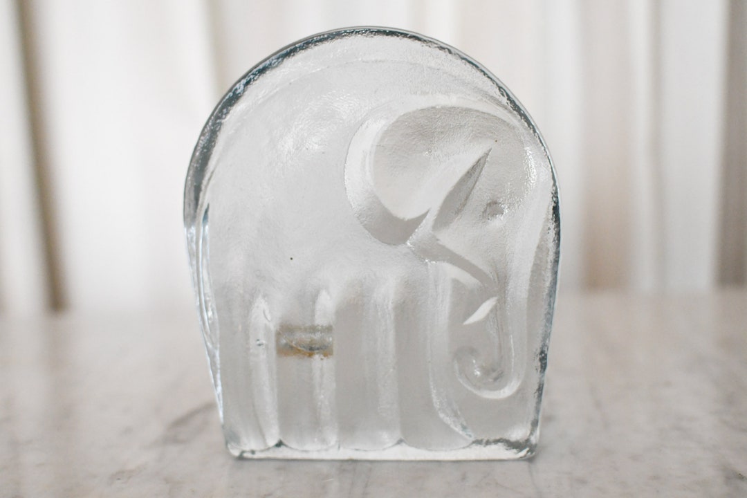 Vintage Single Blenko Glass Elephant Bookend // Slab Glass // Etsy