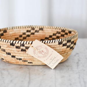 Vintage Mid Century Papago Indian Basket // Woven Basket with Original Tags and Artist Signature