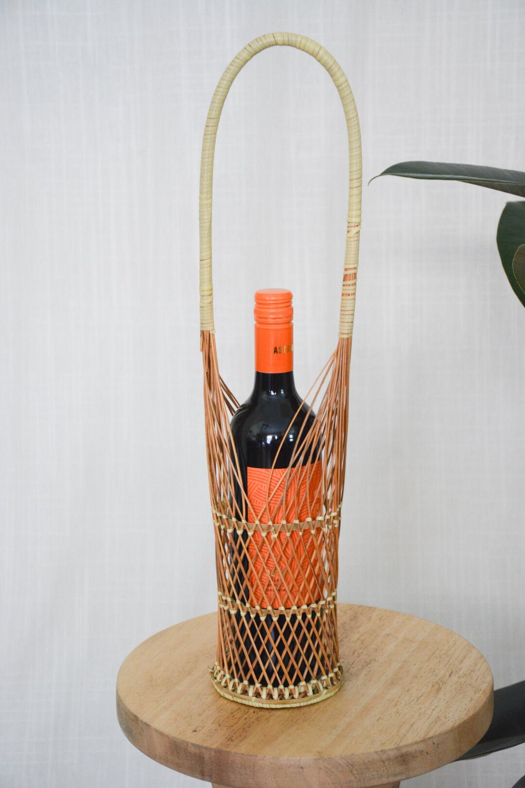 Vintage Rattan Wine Bottle Holder Etsy UK