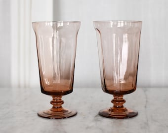 Set of 2 Lenox Antique Rust Red Footed Glass Iced Tea Tumblers // Pink Colored Glassware