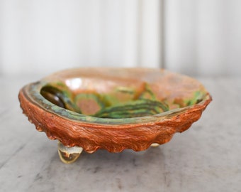 Vintage 1970s Red Abolone Shell Catchall Dish with Lucite Feet