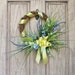 CLEARANCE Spring Door Wreath, Blue and Yellow Wild Flower, Yellow Ribbon, Front Door Wreath, Spring Summer Decor, Small Grapevine Wreath