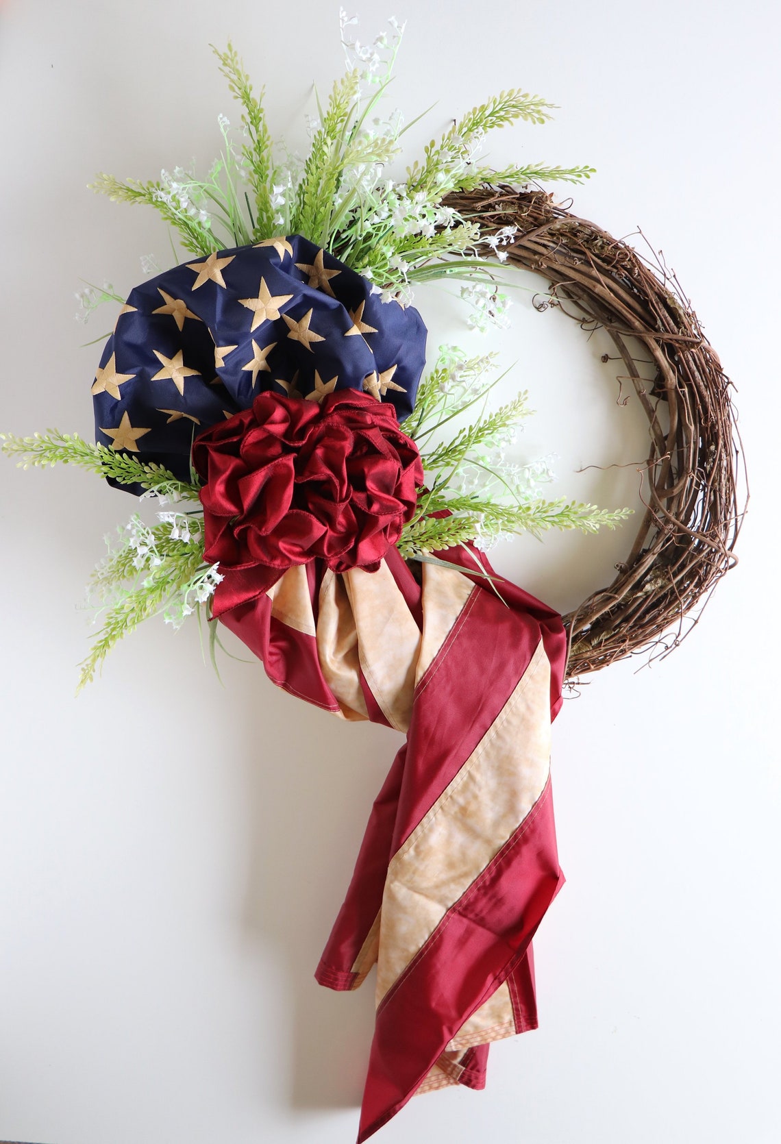 Tea Stained Flag Wreath Patriotic Wreath for the Front Door Etsy