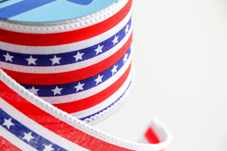 Memorial Day Wreath Making 4th of July Decorating Wired 5 Yards by the Roll 2.5 Stars and Stripes Patriotic Ribbon DIY Bows for Wreaths