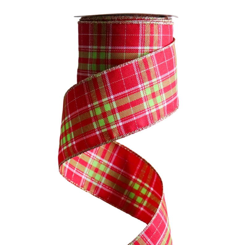 12ft by the Roll Wired Ribbon Swag Garland and Christmas Tree Decorating 2.5 Red and Lime Green Plaid Christmas Ribbon DIY Wreath Bows