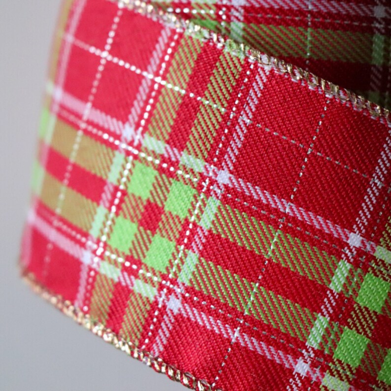 12ft by the Roll Wired Ribbon Swag Garland and Christmas Tree Decorating 2.5 Red and Lime Green Plaid Christmas Ribbon DIY Wreath Bows