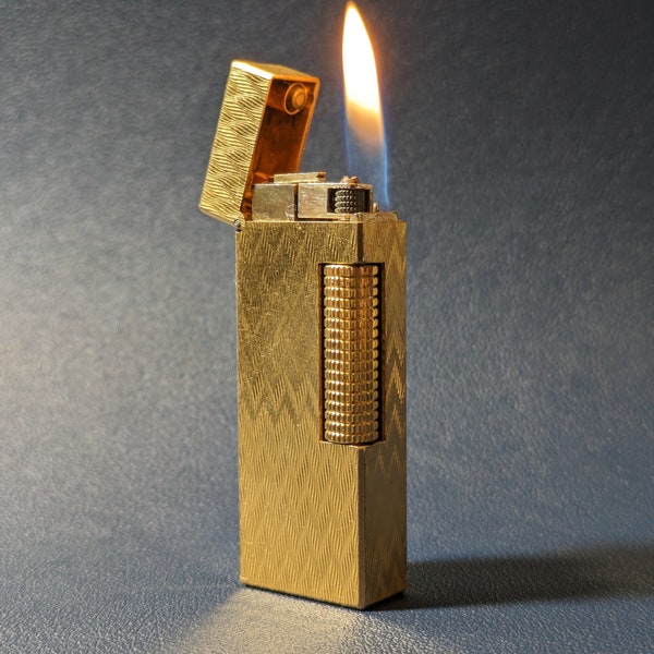 Serviced 1970s Dunhill Rollagas Lighter, Gold Plated in Chevron Pattern, in WORKING CONDITION w/ WARRANTY