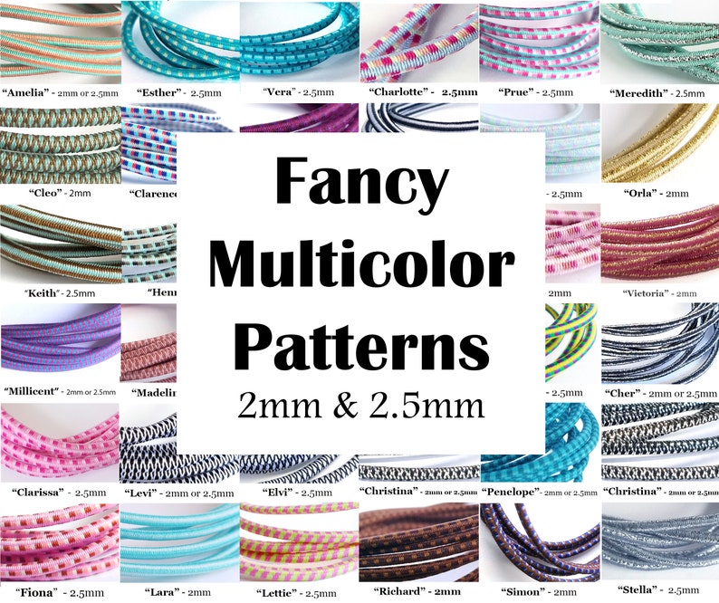 US Seller great for traveler/'s notebooks Fancy Patterns 2mm and 2.5mm MULTICOLORED elastic cord