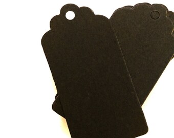 Black Kraft Tags w/ Strings /Gift Tags /Hang Tags/ Price Tags/ Name Tags/ Favor Tags/ Packaging Tags /Paper Tag / Scallop shaped 4*8cm 50pcs