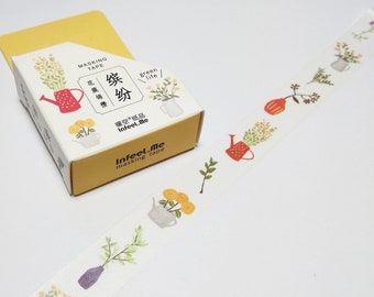 Colorful Plant & Pot Washi Tape | Cute Japan Masking Tape | Kawaii Decorative Tape | Scrapbooking Planner Sticker 7m E24