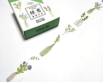 Green Plant Washi Tape | Cute Japan Masking Tape | Kawaii Decorative Tape | Scrapbooking Planner Sticker 7m E21