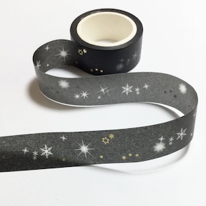 Night Sky Gold Star Washi Tape / Black Gold Star Decoratieve Tape / Gold Star Black Masking Tape / Cute Planner Stickers 5m b19
