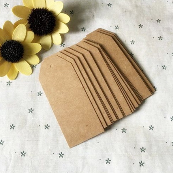 Brown Kraft Tags with Strings /Gift Tags / Hang Tags/ Price Tags/ Wedding Name Tags/Bomboniere Card/ Paper Tags /Edge (3.8*9cm) 50pcs