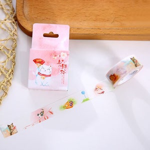 Cherry Blossom Cats Washi Tape | Japan Pink Masking Tape | Kawaii Japan Decorative Tape | Paper Tape Scrapbooking Planner Sticker 10m N09
