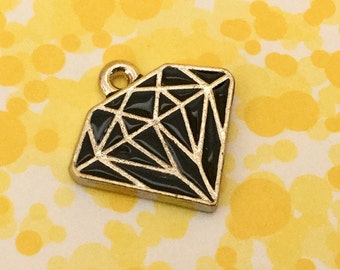 Diamond Shaped Jewelry Charm | Black Enamel Gold Plated Charms |Handmade Jewelry Supplies | Pendant Bracelet | Earrings (15*15mm) 1pc CHB33