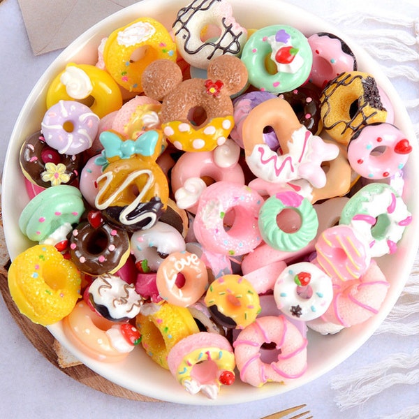 Mixed Donut Cake Dessert Miniature Cabochon Polymer Clay Decoden Craft Jewelry Charms Resin Flatback Grab Bag Assorted Set 10pcs C04