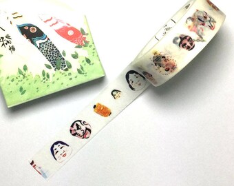 Japanese Mask Washi Tape | Traditional Japan Masking Tape | Kawaii Decorative Tape | Scrapbooking Planner Sticker Paper Craft 8m N19