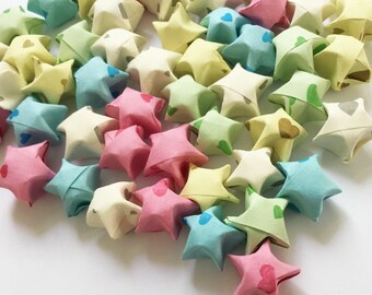 Origami Lucky Stars | Handmade Paper Stars | Mixed Heart Pattern Wishing Star Folded | Thanksgiving Christmas Decoration Confetti ST10