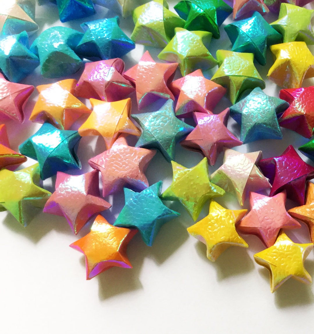 Origami Lucky Stars Handmade Paper Stars Iridescent Pastel Rainbow Wishing  Star Folded Thanksgiving Christmas Decoration Confetti ST11 