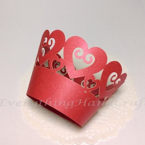 Cupcake wrapper | Liners Cupcake | Decorazione festa bambino doccia compleanno matrimonio | Cuore rosso perla filigrana (12pcs) (#CP30RD)