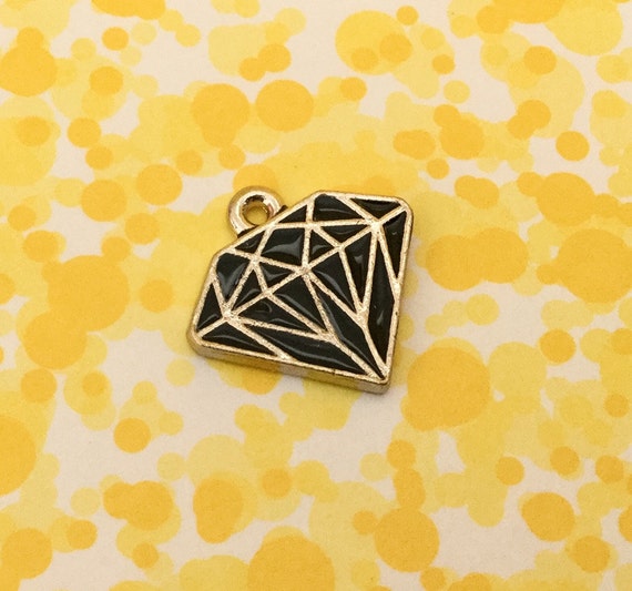 Buy Diamond Shaped Jewelry Charm Black Enamel Gold Plated Charms