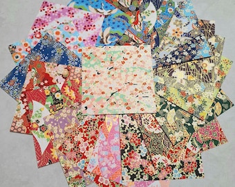 14 x 14 cm, 20 feuilles de papier origami, papier japonais Yuzen Chiyogami, Washi, papier pliant, grues, fleurs, papier japonais, lot de fournitures pour travaux manuels G