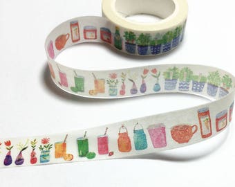 Sticky Washi Tape | Japan Adhesive Tape | Decorative Masking Tape | Scrapbooking Tools Favor Stationery | Plant & Jars 10m m05