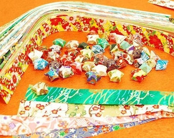 Origami Paper Chiyogami Star /Japan Folding Paper /  Lucky Star Assorted / Washi Yuzen Favour / Strips Mixed Pattern 50 Stripes