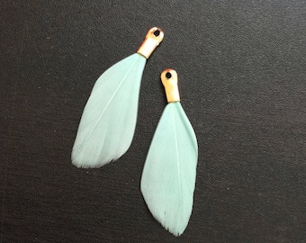 Mint Green Mini Feathers Charm| Handmade Jewelry Making Supplies| Pendant Bracelet | Earrings Keychain 2pcs CHA31