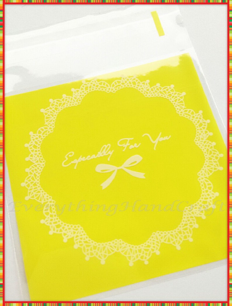Resealable Self Adhesive Cello Baby Shower Wedding Gift Christmas Party Favor Bags Biscuit Chocolate Cookies Yellow Ribbon 20pcs BA15