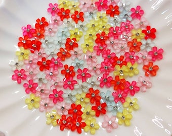 Mini Mixed Flower Bling Cabochon Polymer Clay Decoden Craft Jewelry Charms Resin Flatback Grab Bag Assorted Set 10pcs C46