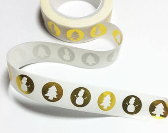 Christmas Snowman Gold Foil Washi Tape / Gold Foil Masking Tape / Snowman Decorative Tape / Gold Foil Planner Sticker 10m g09