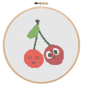 Smile Cherry Cross Stitch Pattern | Funny Fruit Cross Stitch Pattern Printable PDF File |Needlework Embroidery Craft Instant download PT09