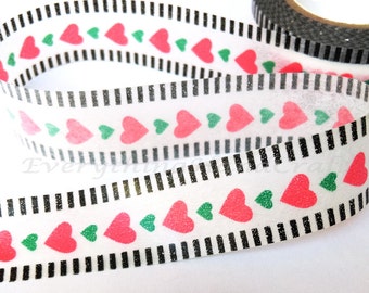 Flim Red Heart Washi Tape / Red Heart Decorative Tape / Red Heart Masking Tape / Valentine Washi Tape / Kawaii Washi Tape 10m e08
