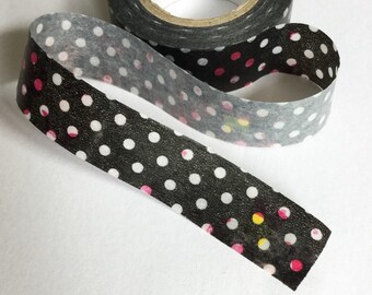 Black Polka Dot Washi Tape | Polka Dot Black Decorative Tape | Dot Black Masking Tape 10m J13