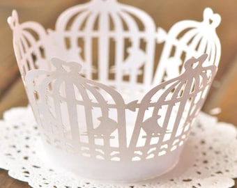 Cupcake Liners | Cupcake Wrapper Wedding | Party Baby Shower Christmas Birthday Decoration |White Bird Cage Filigree (12pcs)