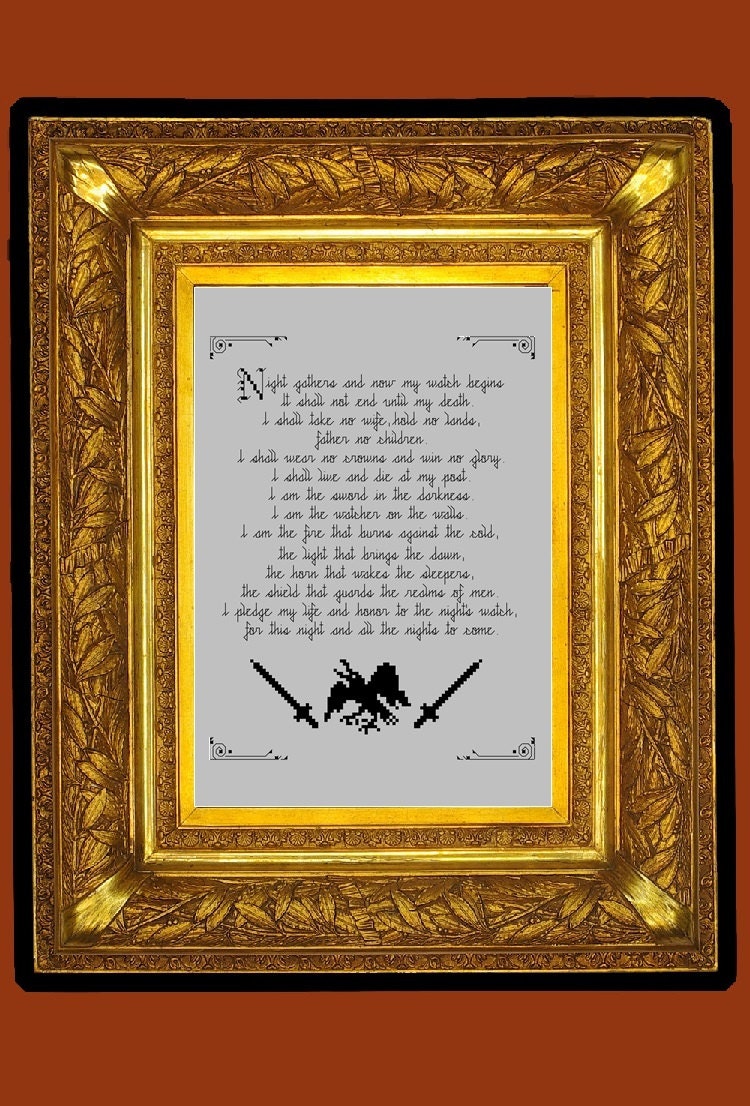 PATTERN ONLY Game of Thrones Night's Watch Vows Cross Stitch for 8
