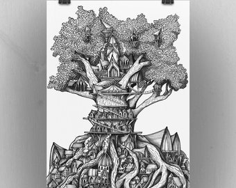 Treehouse Print. Ink art | Original art