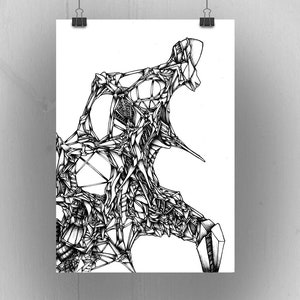 Abstract Human Giclee Print: Black and White Pen & Ink Drawing