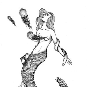 Impression sirène. Dessin original | Art sirène | Monochrome