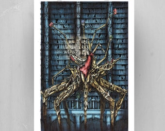 Steampunk Spider Librarian Art Print: Surreal Book Lover Gift