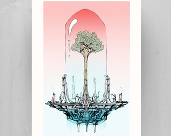Terrarium Tree Art Print: Sci-Fi Surreal Home Decor