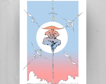 Meditation Art Print: Minimalist Ink Drawing, Serene Home Decor