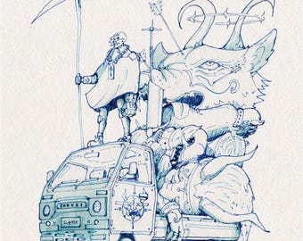 Samurai Demon Slayer – Anime Illustration Print | Dark Fantasy Wall Art | Kei Truck print