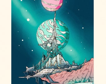 Sci-Fi Outpost Art Print: Surreal Space Illustration