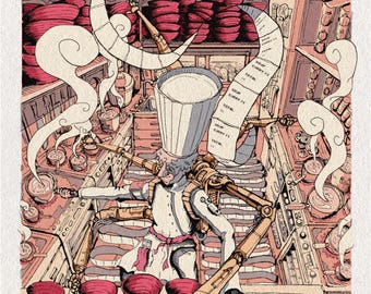 Ramen Robot Art Print, Japanese Food Poster, Kawaii Kitchen Wall Art, Noodle Shop Decor, Anime Foodie Gift Digital Download Print