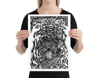 Woods, Print. Ink drawing | Woodland art | Forest art | Nursery decor